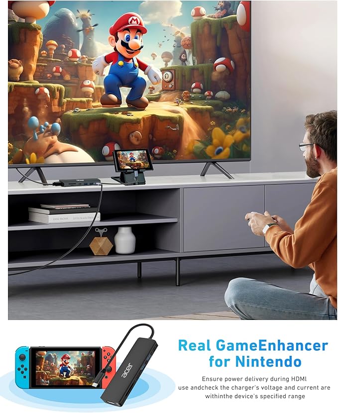 Acer USB C Hub, 7 in 1 USB C to HDMI Dock, 2 USB 3.1 GEN1 and 5Gbps Type-C Data Port, 4K HDMI Port, PD 100W Charging, SD Card Reader, for iPad Pro MacBook Pro Acer Laptops and More (Black)