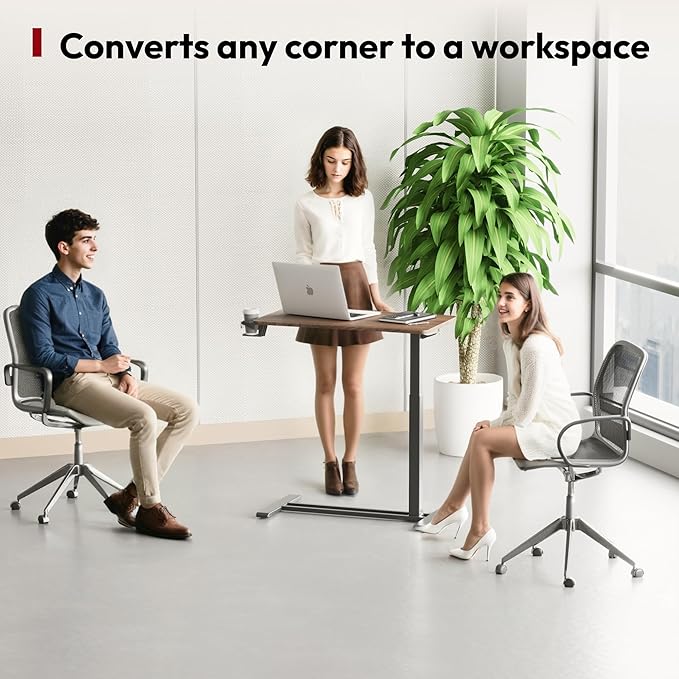 SANODESK Medical Adjustable Overbed Bedside Table with Hidden Casters, Pneumatic Mobile Laptop Computer Standing Desk Cart with Tray, Hospital and Home Use(31.5" W x 17.7" D, Walnut)