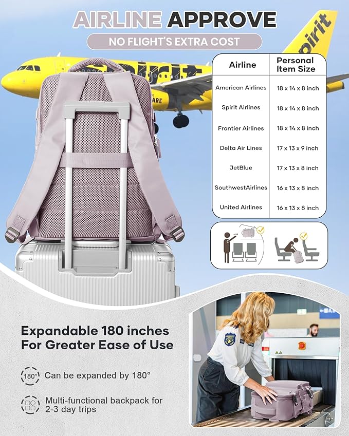 VECAVE Carry On Backpack for Women,Large Travel Backpack Flight Approved,Waterproof 14 Inch Laptop Backpack Business Work Backpacks Men Mochila De Viaje LotusPink