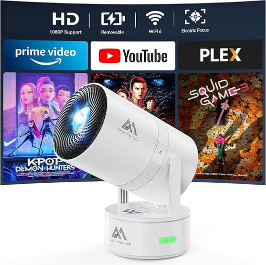 [270°Mount/Battery Powered/Built-in APPs] Projector with Wifi and Bluetooth, Native 1080P Smart Projectors with Built-in Rechargeable Battery, Home Movie Portable-Proyector with Auto Keystones