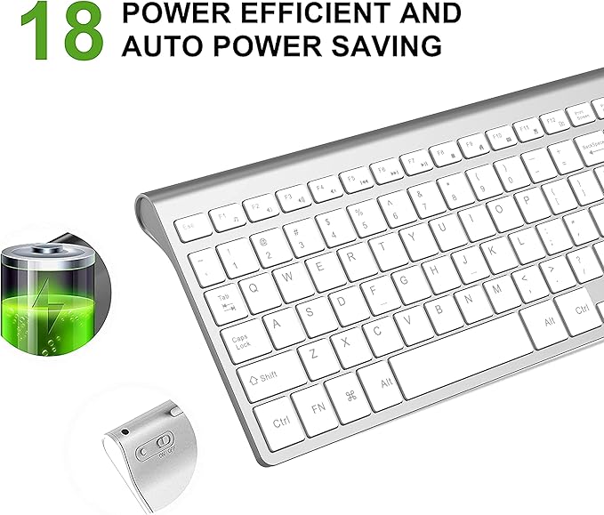 JOYACCESS Wireless Keyboard, 2.4G Slim and Compact Wireless Keyboard with Numeric Keypad for Laptop, MacBook air, Desktop, Computer, PC-Sliver&White