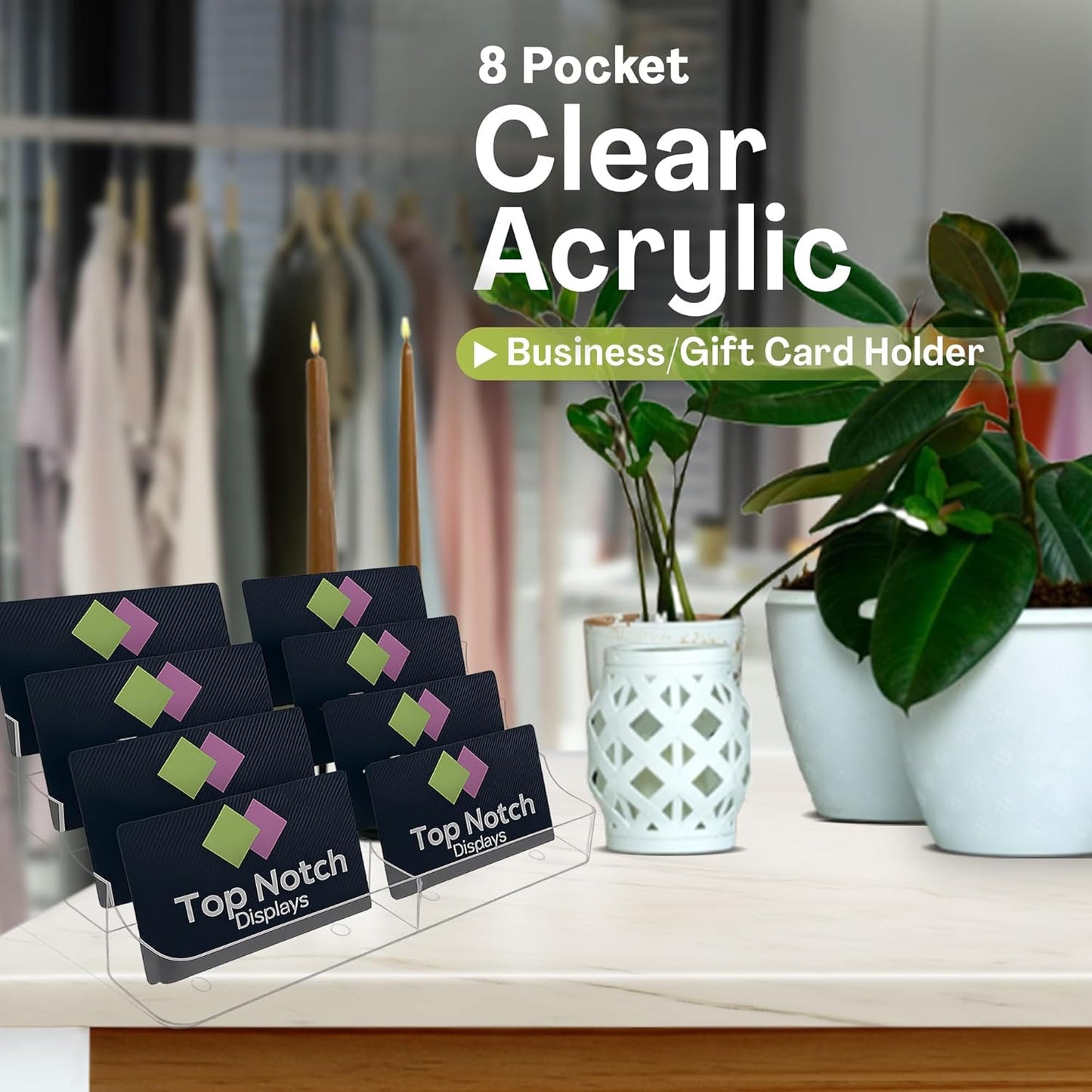 8 Pocket Clear Acrylic Business/Gift Card Holder, Fits standard-sized business cards or gift cards, For Use In Office, Retail, and Hospitality - Pack of 4