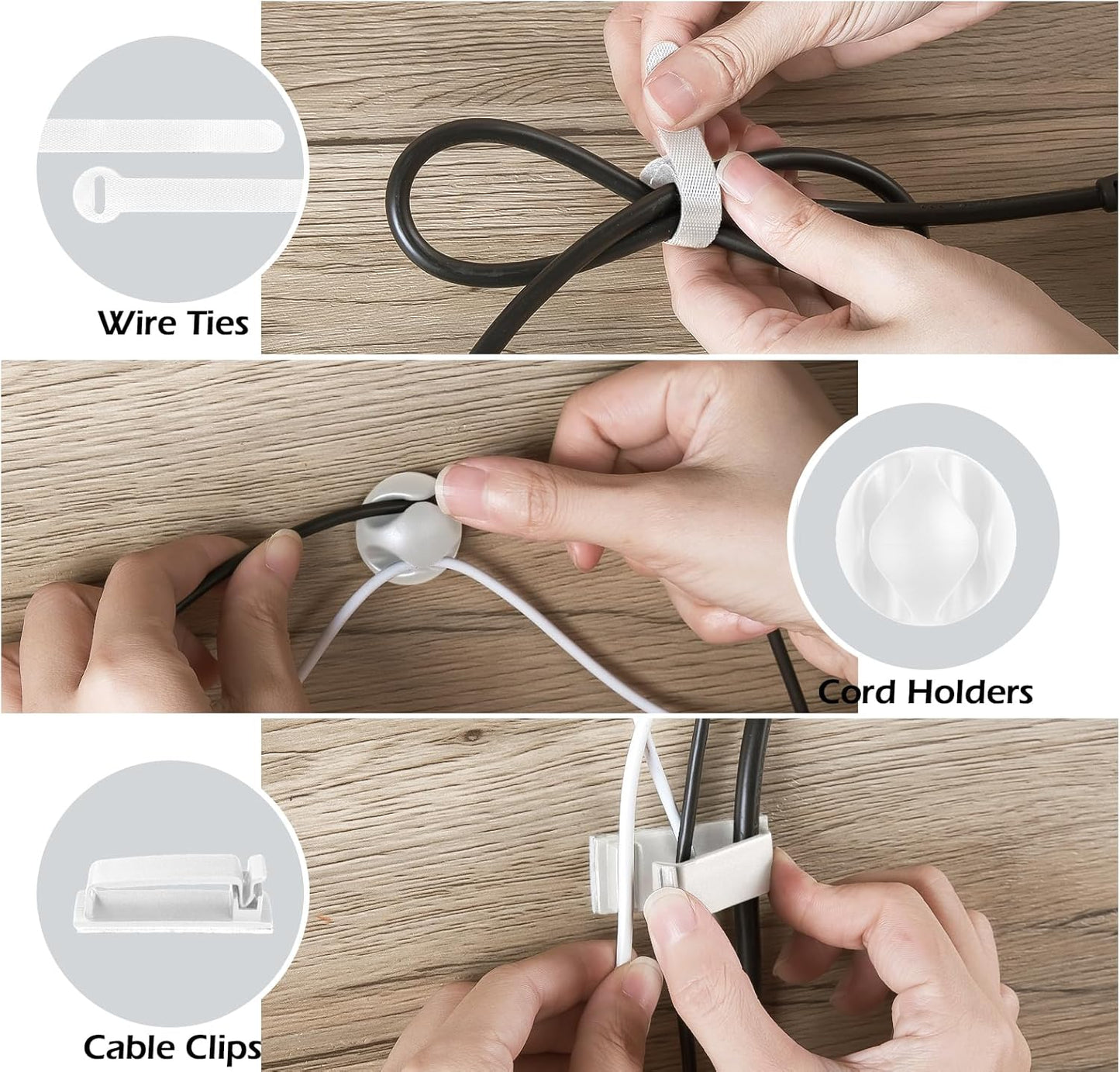 KHAMAL Cable Management Under Desk 26PCS - Cable Management Tray Kit Ventilated Hexagonal Design with Cable Clips, Wire Ties, Cord Holder & Screws for Office, Home - 2 White Sets