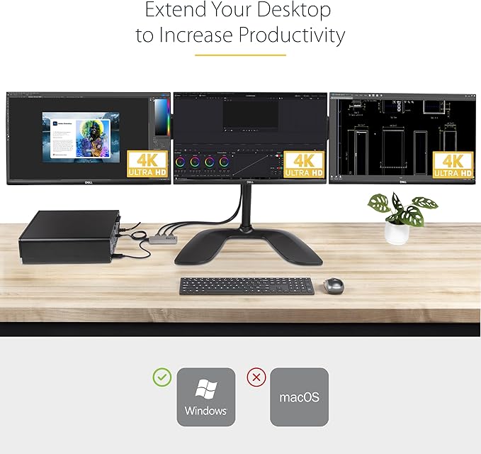 StarTech.com 3-Port MST Hub - DisplayPort to 3X HDMI, Triple 4K 60Hz Monitors, DP 1.4 Multi-Monitor Video Adapter, 1ft (30cm) Built-in Cable, USB Powered, Windows Only (MST14DP123HD)