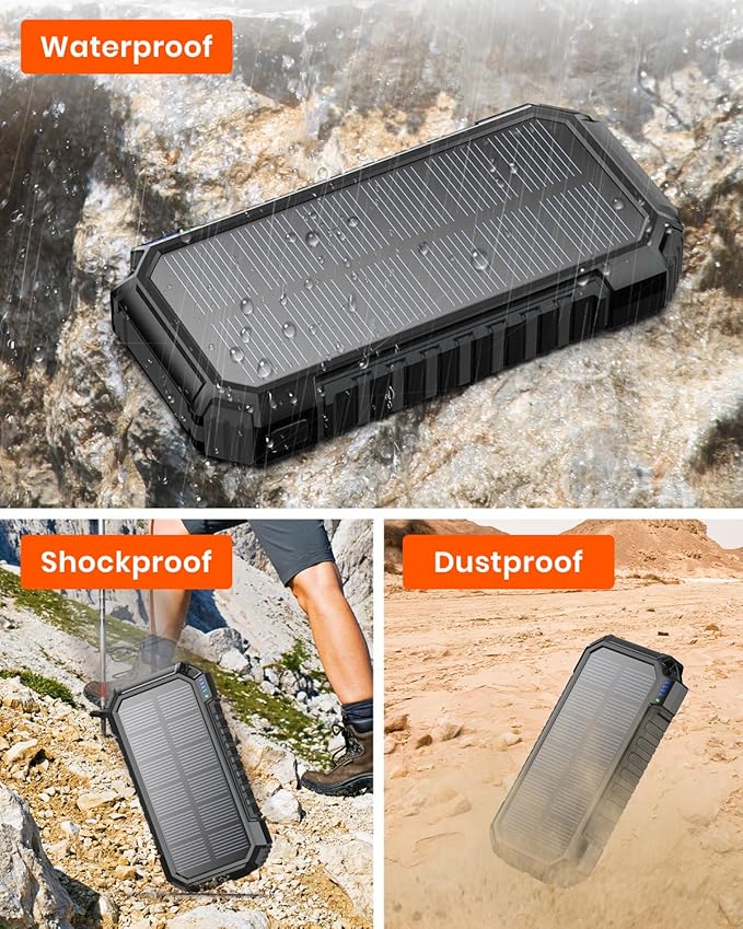 Riapow Solar Charger Power Bank - 26800mAh/98000mWh Wireless Portable Charger with USB C – PD QC3.0 Fast Charging Battery Bank - External Battery Pack with 4 Outputs for Phone, Flashlight for Camping