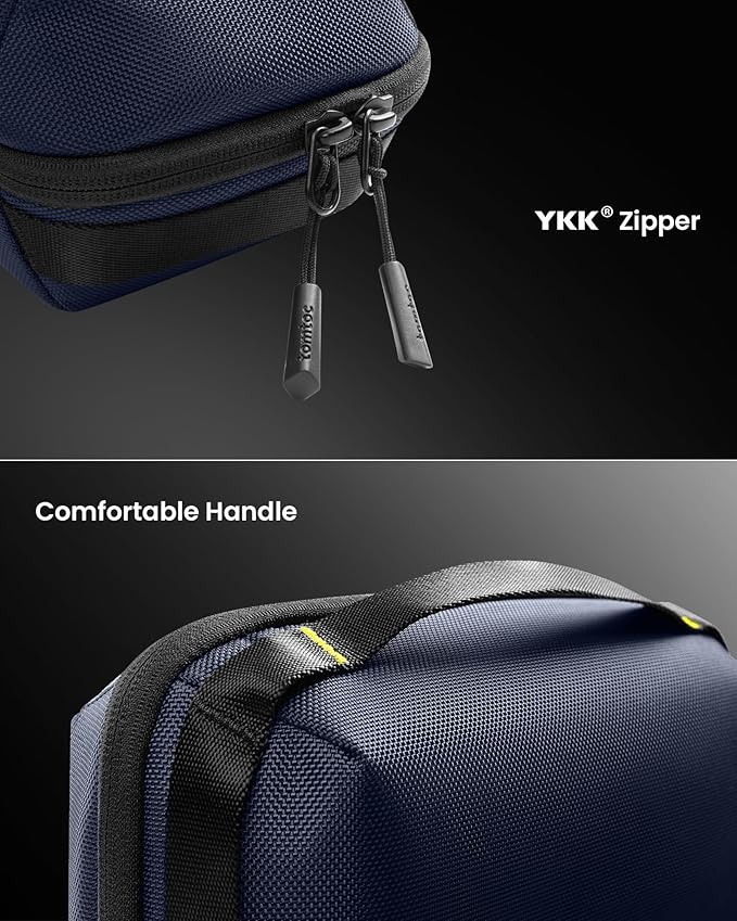 tomtoc Electronic Organizer Accessory Tech Pouch for MacBook Charger, Cables, Power Bank, Hard Drive, Cords, Water-resistant Storage Bag with Removable Card Slots for USB Adapter, Memory Card, Blue