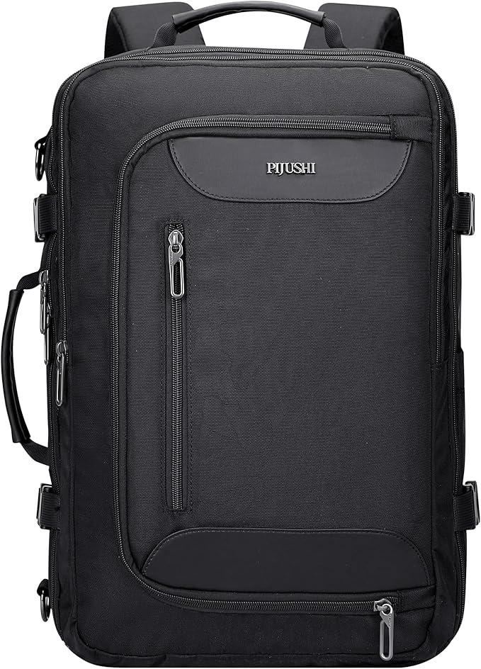 PIJUSHI Travel Backpack for Women Men Flight Approved Carry on Bag 16 inch Laptop Personal Item Daypack with Shoe Compartment(PE038 Black)