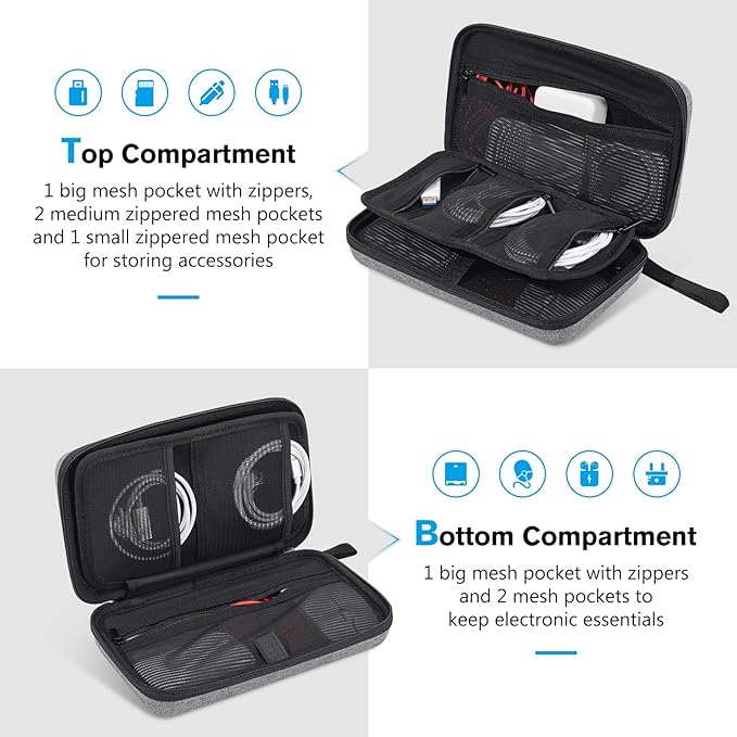 ProCase Large Hard Travel Electronic Organizer Case for MacBook Power Adapter Chargers Cables Tech Organizer Hard Drive USB Flash Disk SD Card Portable Electronics Accessories Bag -Grey