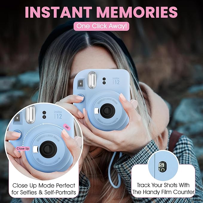 Fujifilm Instax Mini 12 Instant Camera Pastel Blue + Minimate Custom Designed Case + Fuji Instax Film 10 Sheets & Album