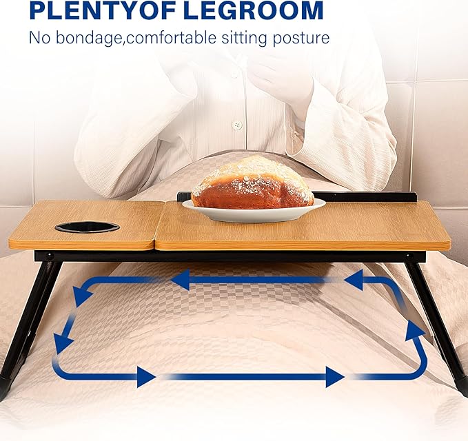 Laptop Desk for Bed Couch, Adjustable Foldable Bed Table with Cup Holder, Breakfast Serving Tray, Portable Laptop Lap Desk Stand for Working Reading Writing Eating Gaming (Bamboo Pattern)