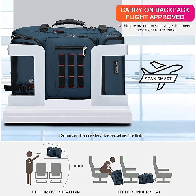 WITZMAN Carry on Travel Backpack for Men Women Airline Approved Convertible Nylon Duffle Backpack Luggage Bag (B682 blue)