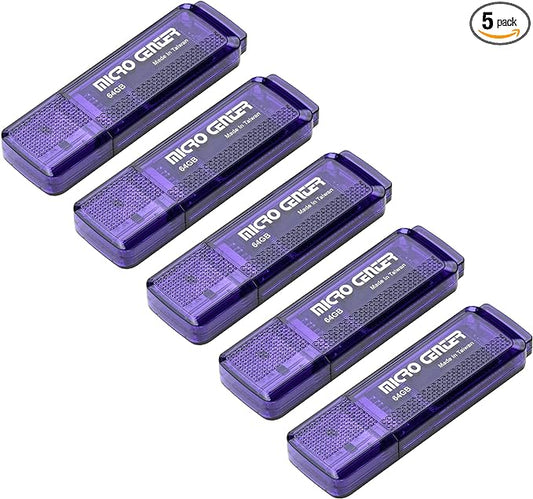 Micro Center SuperSpeed 5 Pack 64GB USB 3.0 Flash Drive Gum Size Memory Stick Thumb Drive Data Storage Jump Drive (64G 5-Pack)