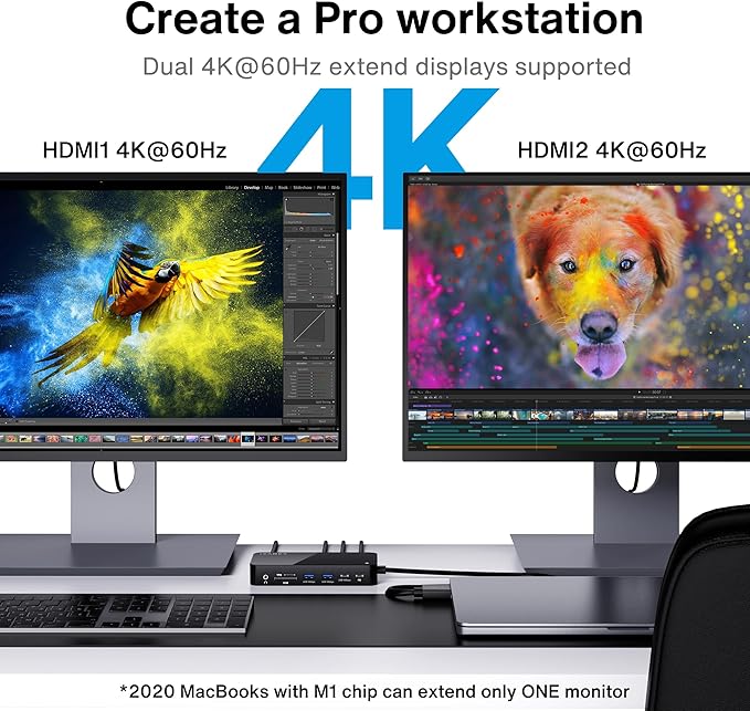 iVANKY FusionDock 1+ MacBook Pro Docking Station with 180W Power Adapter, 12-in-1 Dual 4K@60Hz USB C Dock for MacBook Pro/Air Thunderbolt 3/4 Dock HDMI 2.0, 96W PD, 6 USB, 2.5Gbps Ethernet SD/TF Audio