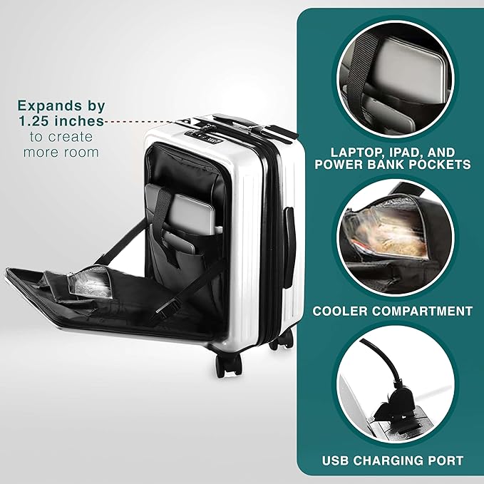 Luggage Sets 3 Piece, 22 Inch Carry on Luggage and 24 Inch Suitcases with Wheels Spinner, Durable Hard Shell Suitcase Set, Expandable Travel Suitcase, White