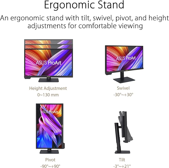 ASUS ProArt Display 24” 4K 12G-SDI HLG Professional Monitor (PA24US) - IPS, UHD (3840 x 2160), 99% Adobe RGB, 95% DCI-P3, ΔE < 1, USB-C, Built-in Motorized Colorimeter, Calman Ready, 3 Year Warranty