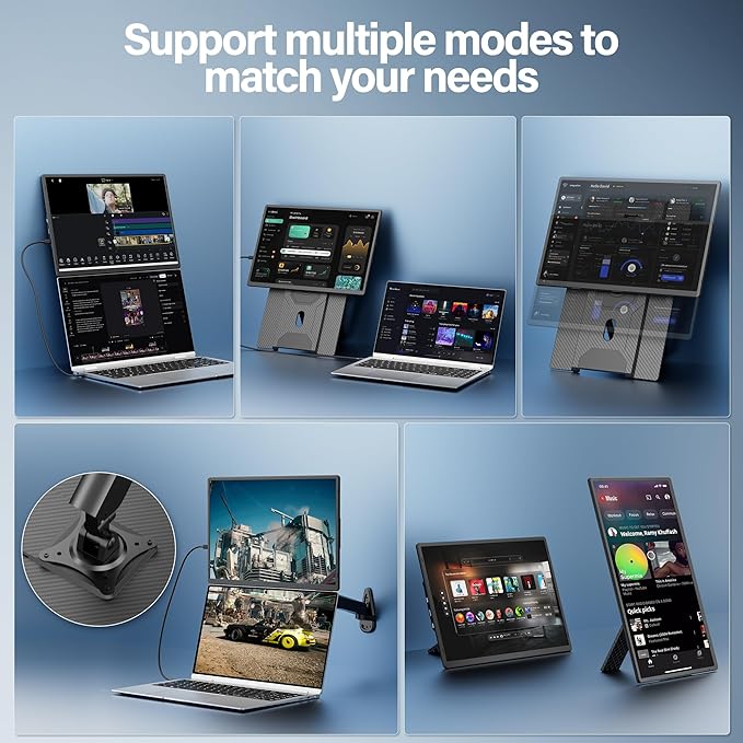 Laptop Screen Extender 16.1", 1920 * 1200 Portable Monitor with Detachable Frameless Display- 360° Rotatable Magnetic Stand, Dual Screen Plug & Play, Extra Monitor for Windows/Mac/Linux/Android