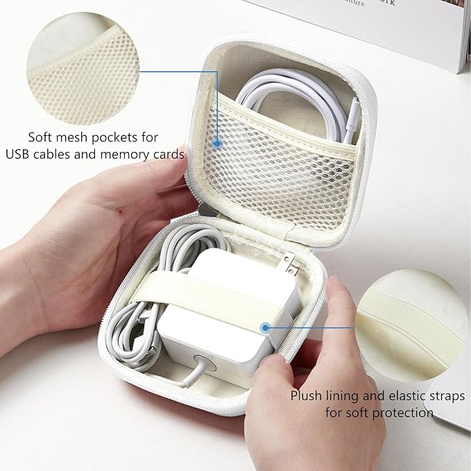 Charger Case for Macbook, Portable Tech Electronic Organizer Bag, Travel Storage Pouch for Laptop Accessories, MacBook Power Adapter, Charging Cords, USB Drives, Power Bank (White, M)