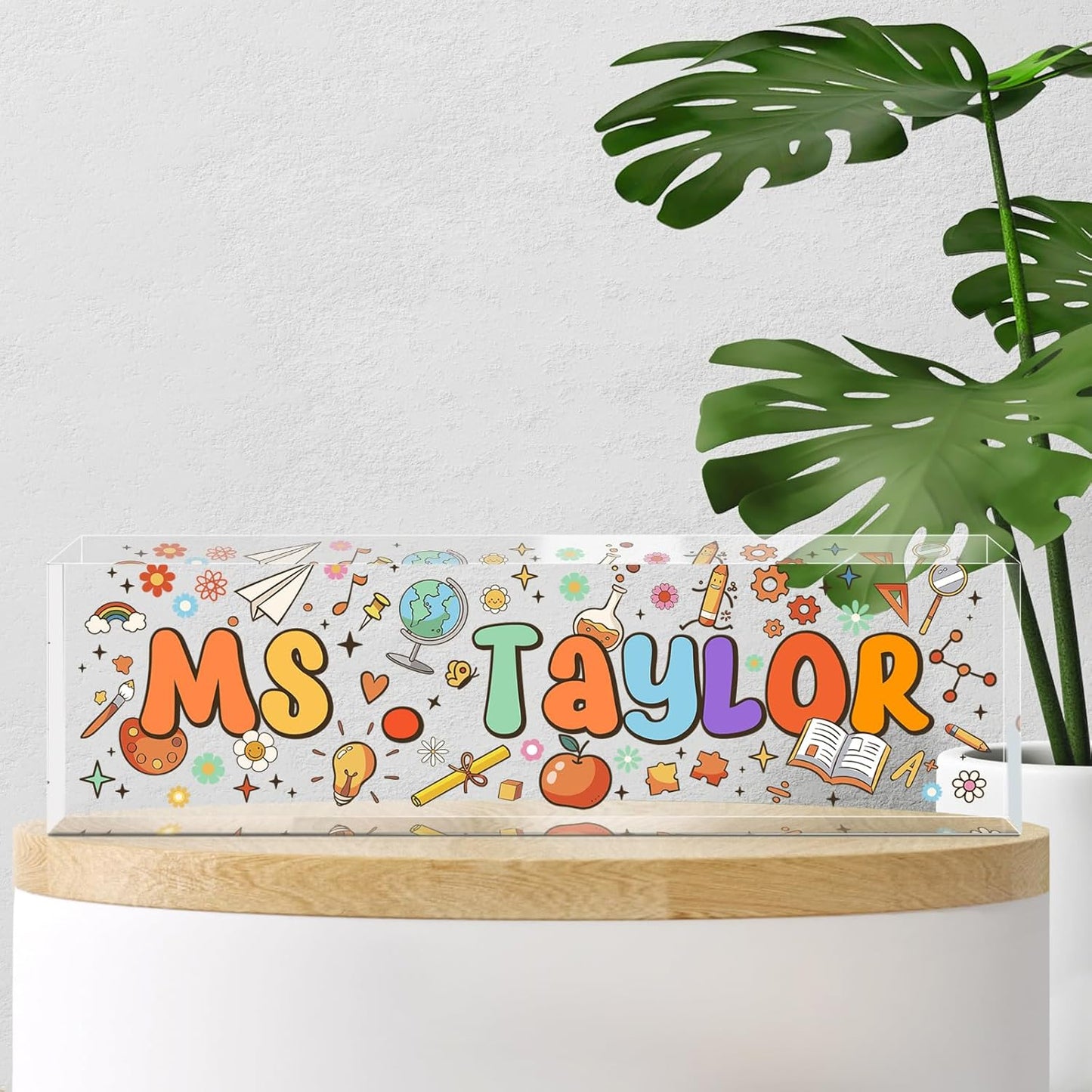 Custom Name Plate for Desk, Acrylic Office Decor For Women Men, Personalized Office Desk Accessories, Teacher Employee Appreciation Gifts For Social Worker Boss Coworkers (Teacher Gift)