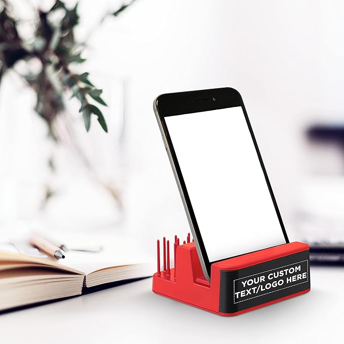 DISCOUNT PROMOS Custom Light Up Logo Phone Stands Set of 100, Personalized Bulk Pack - Essential Smartphone Accessory, Perfect for Office and Home - Red