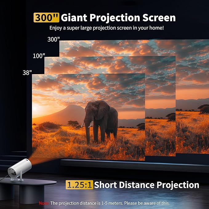Mini Projector Portable Proyector 4K Support, Full HD 1080P Small Projector with 270° Rotatable Stand, Movie Projector Compatible with TV Stick/Smartphone/HDMI/USB for Bedroom/ Outdoor Camping