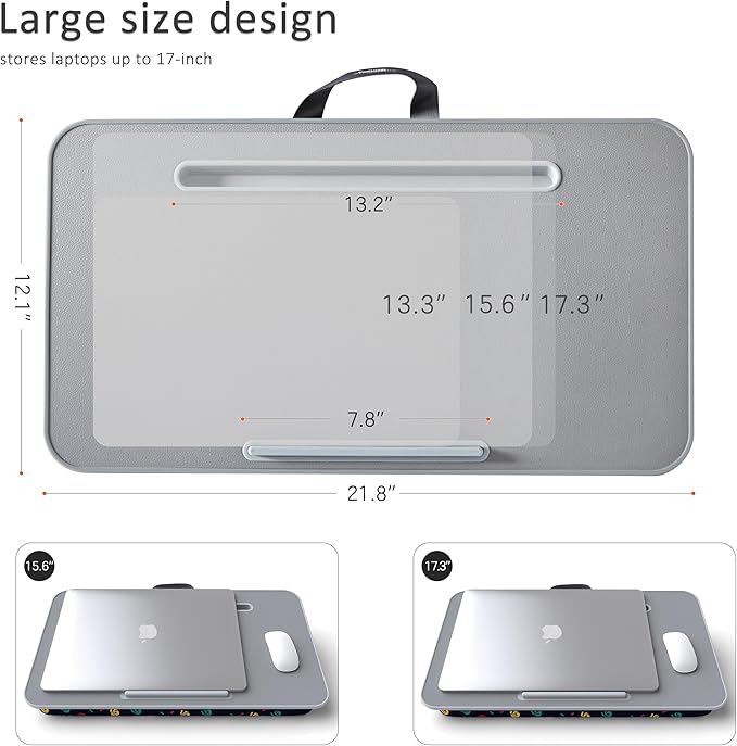 Millhome Lap Desk | Portable Laptop Desk – Fits Up to 17.3" Laptops – Detachable & Washable Cushion, Phone Holder, Device Ledge – for Writing, Working, Reading on Bed, Couch, Sofa, Floor – Black Skull