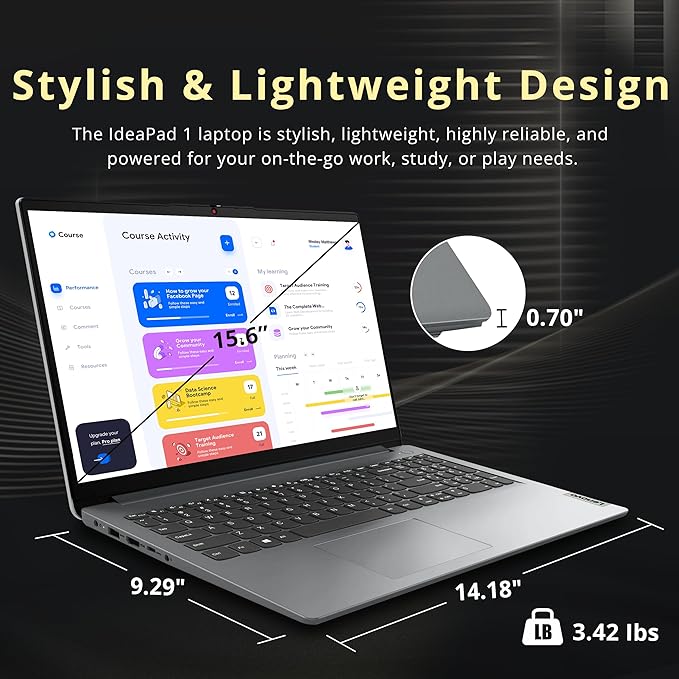 Lenovo IdeaPad 1 15.6" HD Laptop, Intel Pentium Silver N6000, 20GB RAM, 1.16TB Storage (1TB SSD+160GB Docking Station Set), Intel UHD Graphics, Num Pad, Webcam, 1 Year Office 365, Win 11 S, Gray