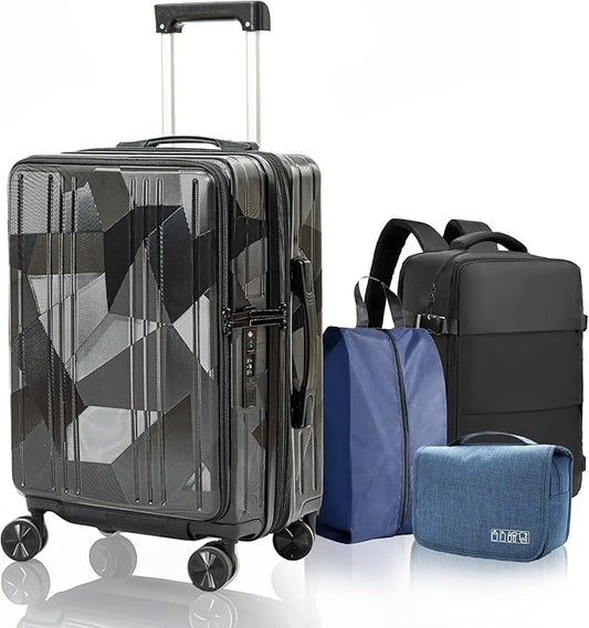20 inch Carry On Luggage Expandable Top Opening/Clamshell Opening, TSA Approved Carry On Luggage Hard Shell Suitcases, Lightweight Away Carry On Suitcases with Large Capacity Backpack