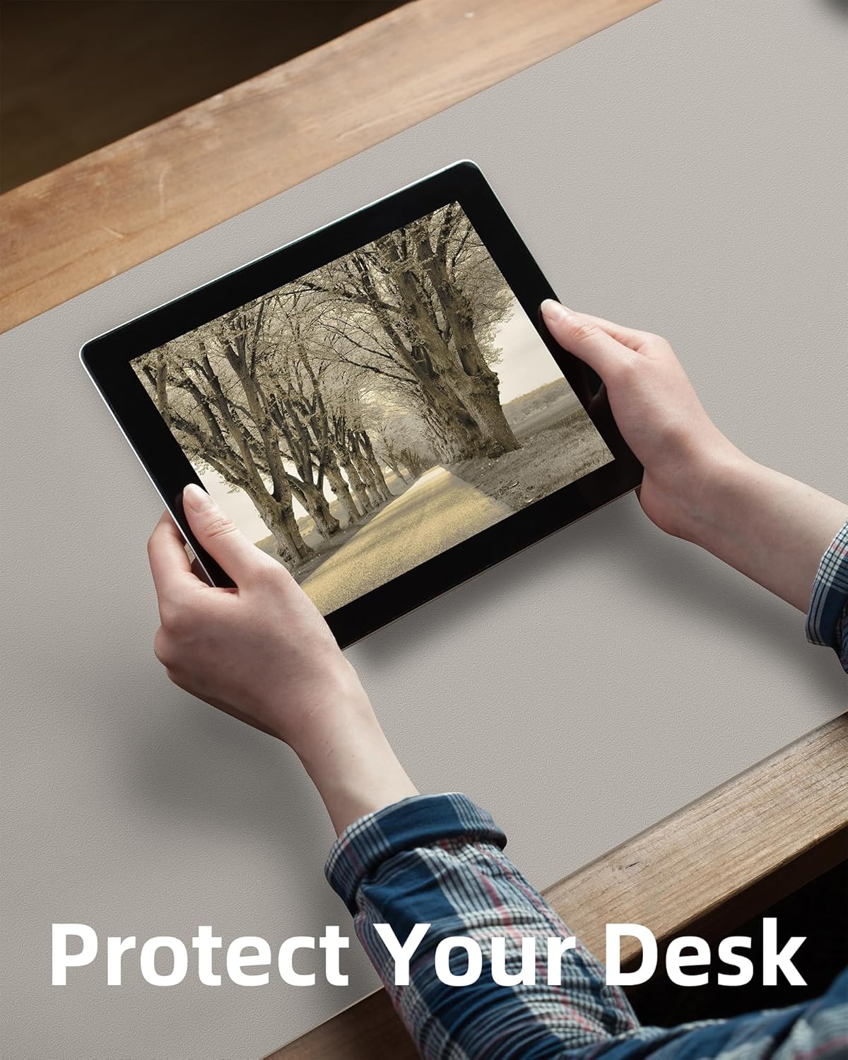 Leather Desk Pad Protector,Mouse Pad,Office Desk Mat, Non-Slip PU Leather Desk Blotter,Large Desk mat,Waterproof Keyboard mat for Office/Home/Decor (Light Grey,48" x 24")