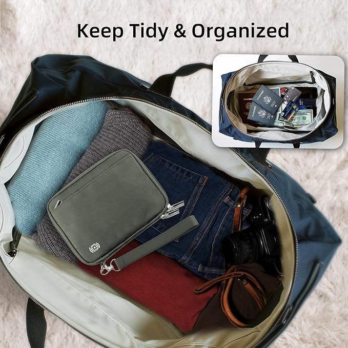 WALNEW Passport Holder Family for 4, RFID Blocking Travel Wallet Women Men, Lightweight Zipper Document Organizer Pouch Bag Credit Cards Case Cover for Travelling, Gray