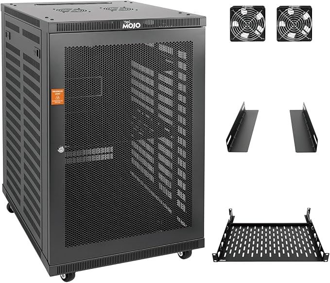 Tecmojo 18U Wall Mount Rack,18U Rack 23.6 Inch Depth,Hold Up to 176 Lbs,Server Rack with Casters,Enclosed Network Cabinet Kit for 19 Inch Network,Server and AV Gear,Mesh Door(Elite Collection)