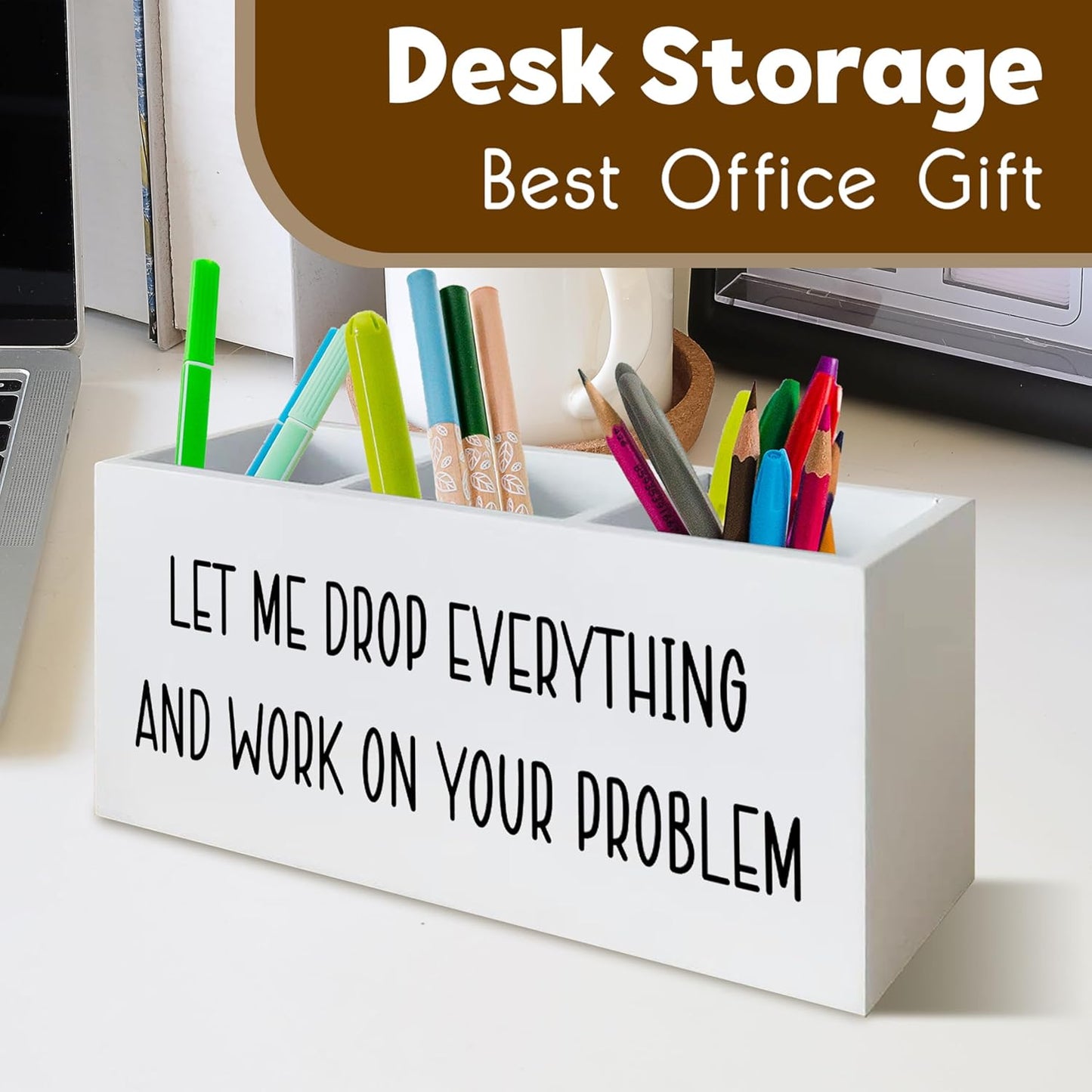 Funny Pen Holder for Desk, Office Humor Gifts for Women Men Coworkers Boss, Work Humor Gifts, Let Me Drop Everything Funny Wooden Pen Pencil Holder Organizer for Office Desk Accessories