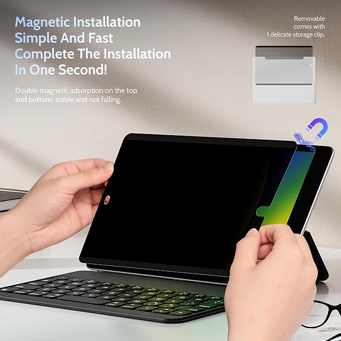 4-Way Magnetic Privacy Screen Protector for iPad 9th 8th 7th 10.2 Inch & iPad Air 3th & iPad Pro 10.5", Removable 360 Spy Black Security Filter