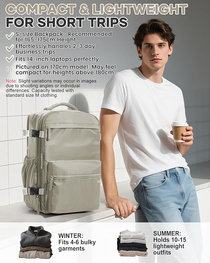 Vacuum Travel Backpack with Pump for Women, Personal Item Carry on Backpacks Flight Approved 18x14x8 inches for Men,Laptop Waterproof Work Compression bags Casual Daypack GreyBrown.