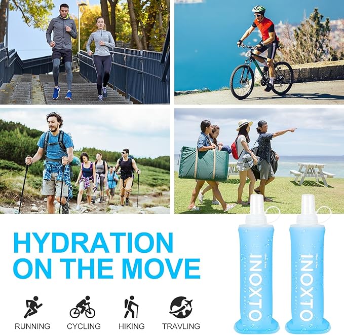 INOXTO Soft Flask,Collapsible Soft Water Bottles for Hydration Vests and Running Packs, Soft Flask Running Bottles for Hiking Cycling(250/500 ml) (2 PCS 250ML)