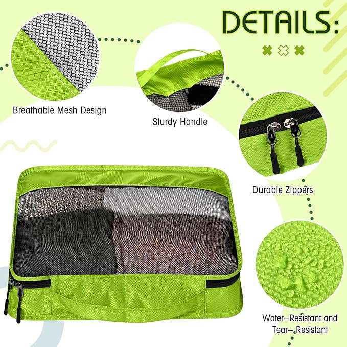 5 Pcs Packing Cubes for Suitcase Large Travel Cubes Carry on Luggage Organizer Bags for Clothes Accessories(Mixed,Green)