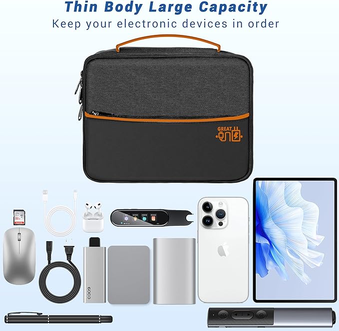 Electronics Organizer,Travel Cord Organizer Pouch, Portable Cable Organizer Bags, Waterproof Electronic Accessories Storage Case for Cables, Cords, Charger, Phone (Double Layer-Black)
