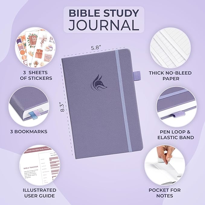 Clever Fox Bible Study Journal – Church Notes Notebook – Note Taking & Journaling Kit – Faith Based Religious Gifts & Accessories (Lavender)