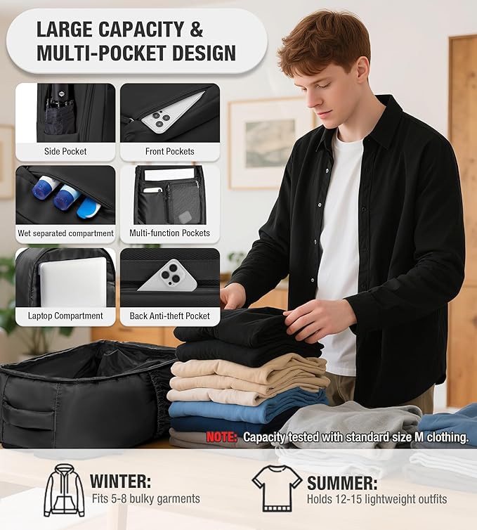 Vacuum Travel Backpack with Pump for Women, Personal Item Carry on Backpacks Flight Approved for Men,Laptop Waterproof Work Compression bags Casual Daypack Black..