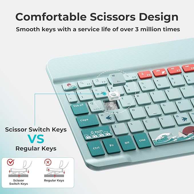 OHY Bluetooth Keyboard, XVX WK80 Portable Travel Keyboard Compatible with Windows, iOS, Android, iPhone, and Tablets-Blue