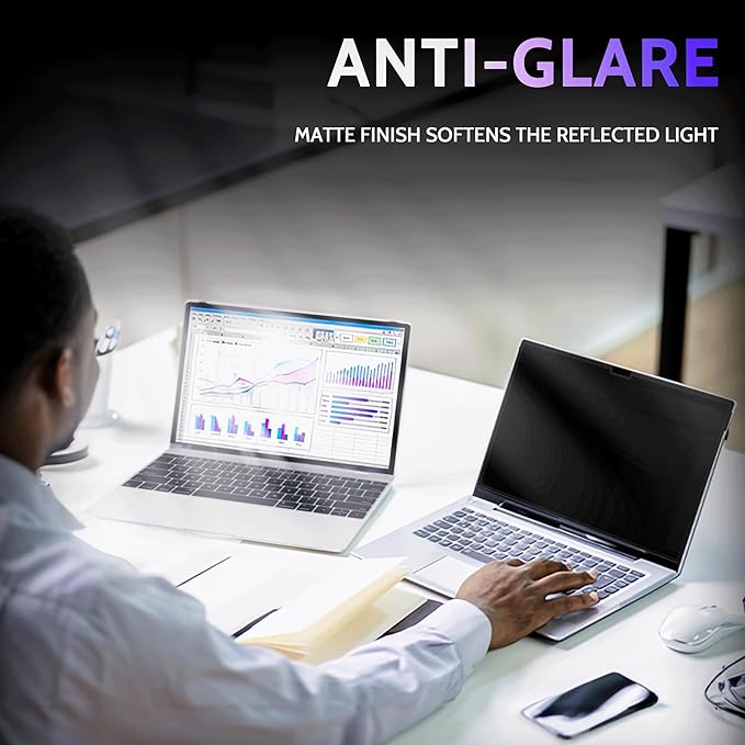 Privacy Screen for MacBook Pro 16 Inch (2021-2024, M1, M2, M3, M4), MagicSuction™ Removable Anti Spy Black Protector, Glare Blue Light Filter for Mac Laptop Computer