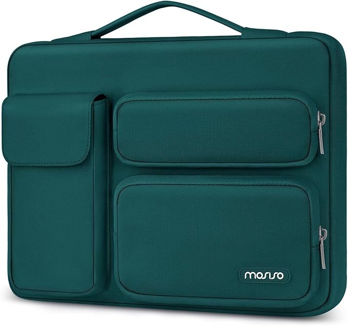 MOSISO 360 Protective Laptop Case 13.3 inch, 13-13.3 inch Laptop Sleeve Compatible with MacBook Air/Pro 13 / Pro 14, HP Dell ASUS Lenovo,Side Open Bag with 2 Raised&1 Flapover Pockets, Teal Green
