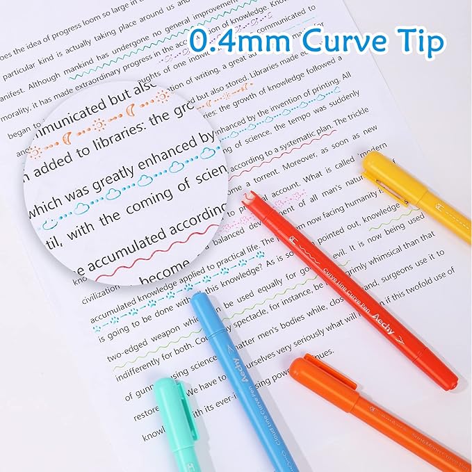 AECHY 12Pcs Dual Tip Markers Pens for Note Taking, Curve Highlighter with 10 Different Curv Shapes & 12 Colors Fine Lines, Colored Curve Pen for Students,Planners,Teachers, Scrapbook Supplies