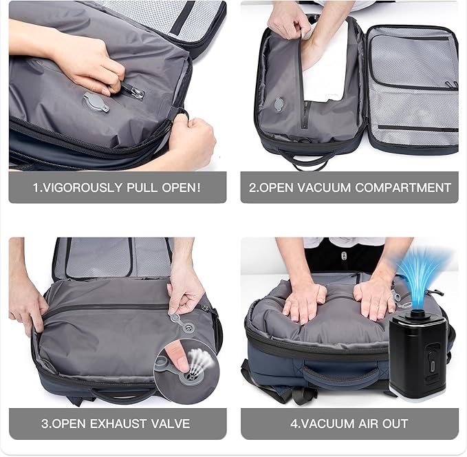 BANGE Backpack with Anti-Theft Vacuum Compression Travel Backpack,Expandable Backpacks with Pump for Airplanes