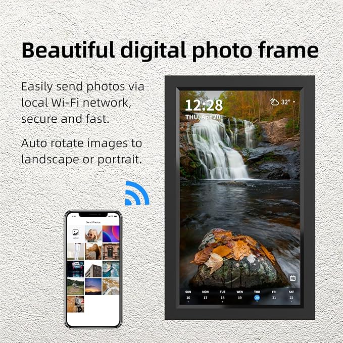 15 inch Smart Wi-Fi Digital Calendar Beautiful Frame for Desktop. Displays Your Photos, 5 Day Weather, Date, Current Conditions, WiFi Sync with Mobile Calendar Through Office 365 Calendar