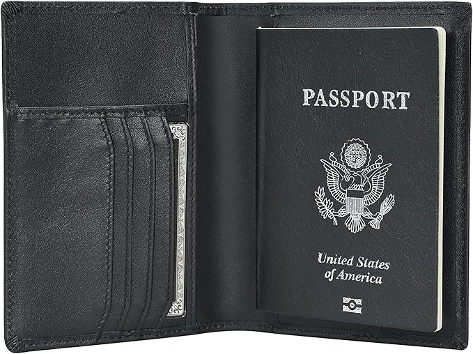 Polare Men's Slim RFID Blocking Leather Passport Holder Travel Bifold Wallet (Black)