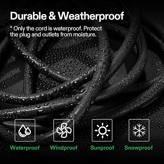 VIVOSUN 50 ft Extension Cord, 3-Outlet Power Strip with 1800W Surge Protection, 15A 14 AWG, Flat Heavy Duty Extender for Indoor Outdoor Use, Garden Home Office, Black