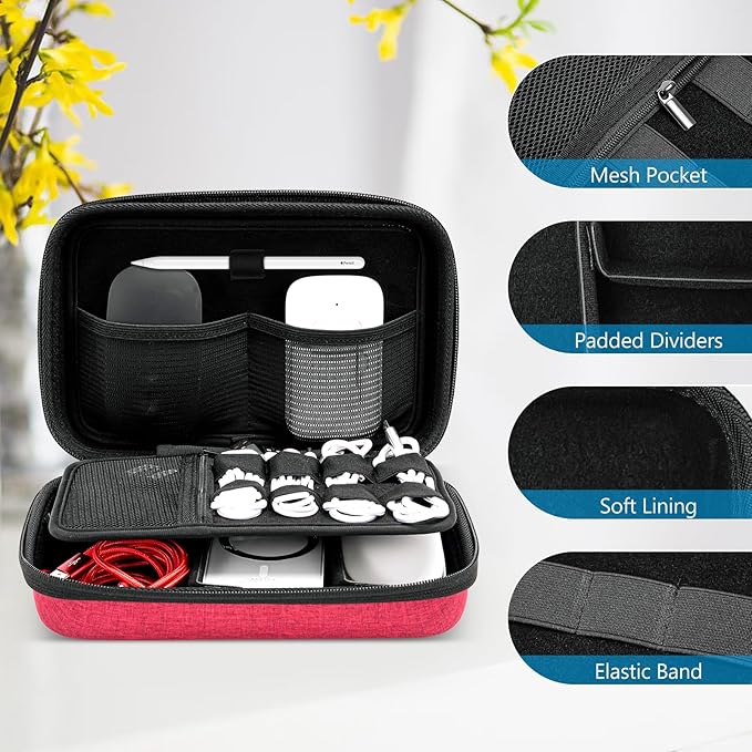 ProCase Hard Travel Electronic Organizer Case for MacBook Power Adapter Chargers Cables Power Bank Apple Magic Mouse Apple Pencil USB Flash Disk SD Card Small Portable Accessories Bag