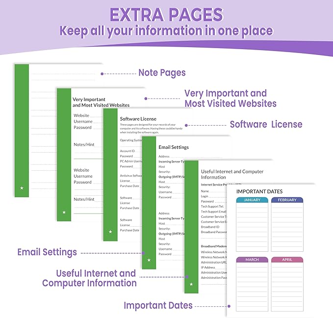 SUNEE Password Keeper Book with Colorful Alphabetical Tabs, Small Pocket Password Book for Internet Website Address Login, Gifts for Home and Office, 4''x 6''- Purple