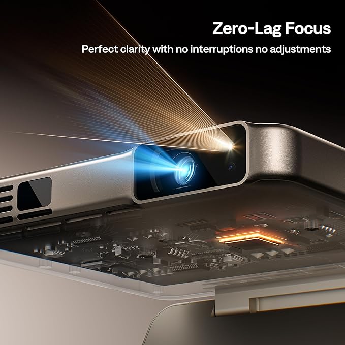 Aurzen ZIP Tri-Fold DLP Truly Mini Projector, Pocket Size, Zero-Lag Focus, One-Click Screen Mirroring, Full-Screen Mode, Type-C Fast Charging, 5,000mAh Battery, Indoor Outdoor Portable Projector,Gold