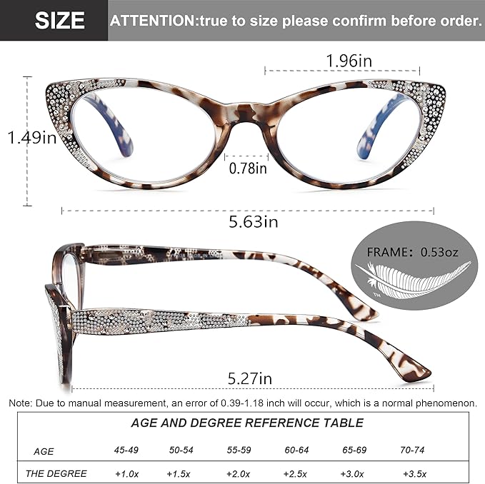 EYEURL 3-Pack Cat Eye Reading Glasses for Women Blue Light Glasses Fashion Computer Readers with Spring Hinge Anti-Glare Readers for Women 2.5